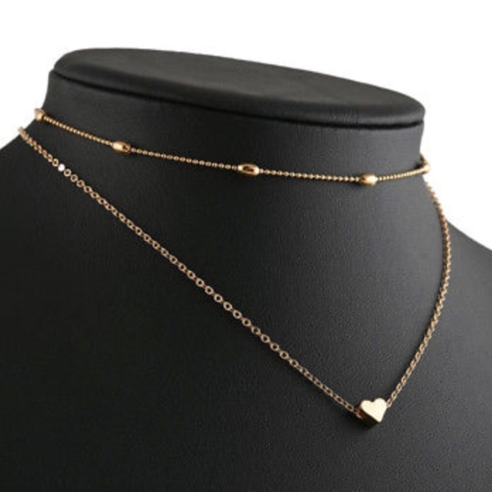 Double layer heart pendant necklace
